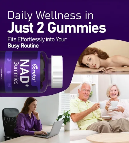 Vista 5 de Gomitas NAD+, suplemento de resveratrol NAD para adultos, colágeno, quercetina, berberina, rodiola y extracto de semilla de uva, apoya la energía