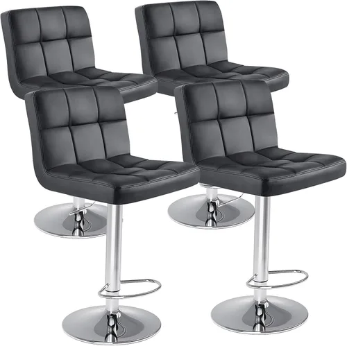Vista 11 de Sweetcrispy Juego de 2 taburetes de bar de piel sintética ajustables sin brazos, taburetes de bar giratorios hidráulicos para encimera de cocina