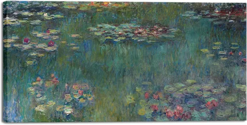 Vista 9 de Wieco Art Claude Monet - Lienzo enmarcado con 3 paneles, arte de pared de lirios de agua por Claude Monet, pinturas famosas, impresiones en lienzo