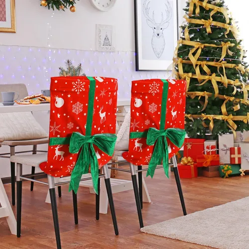 Vista 5 de Buryeah Juego de 4 fundas navideñas para silla de comedor, fundas de Navidad, juego de fundas extraíbles y lavables para decoración de silla de arco