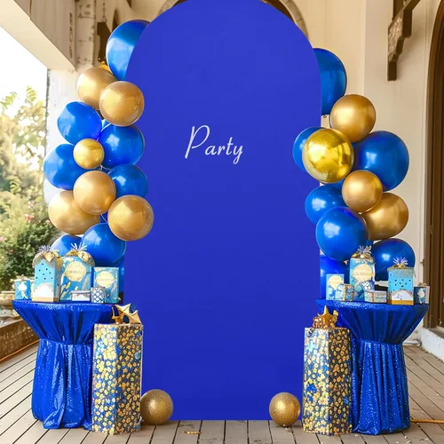 Vista 261 de Baby Blue Arch Backdrop Cover, 6FT Spandex Fitted Wedding Arch Stand Covers Round Top Chiara Backdrop Cover for Birthday Party Ceremony Banquet Azul