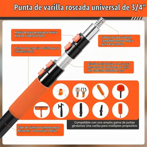 Vista 6 de Kit de cambiador de bombilla de 20 pies para techos altos con poste de Naranja