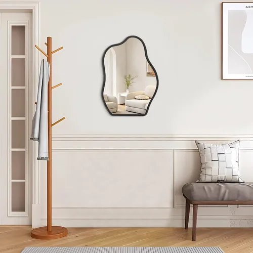 Vista 5 de Espejo irregular para decoración de pared, moderno y asimétrico, pequeño espejo de pared con marco de madera, forma única, espejo artístico de nube