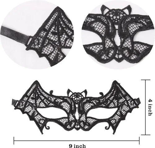 Vista 4 de KOFECIT Poncho de esqueleto de Halloween para mujer, chal de esqueleto de encaje, disfraz de Halloween con máscara