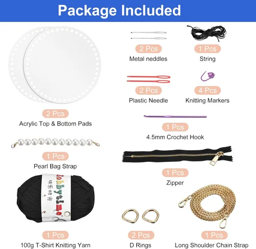 Vista 3 de uxcell Kit de fabricación de bolsos de acrílico, 15 piezas, juego de cestas de algodón acrílico, moldeador de paneles, hilo de tejer, correas