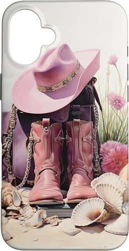 Vista 23 de Botas rosas y sombrero de vaquero Funda floral de vaquera costera para iPhone 17