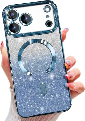 Vista 19 de Misscase Funda magnética compatible con iPhone 14 Pro con purpurina y protector de lente de cámara, protección completa, compatible con MagSafe Negro