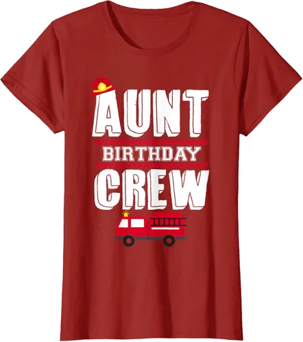 Vista 75 de Aunt Birthday Crew Fire Truck Fireman - Camiseta para fiesta de acogida, Negro, S