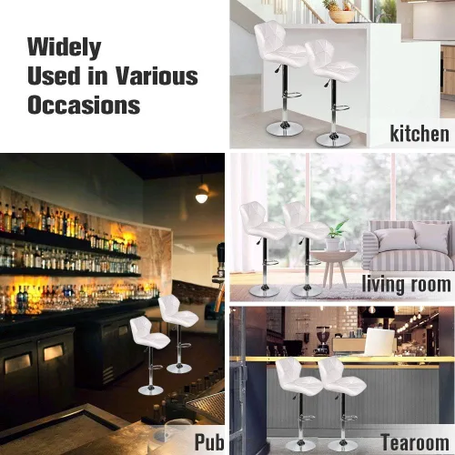 Vista 6 de ELECWISH Taburetes de bar asiento de piel sintética con base cromada, silla giratoria de comedor, taburetes de bar, blanco, juego de 2