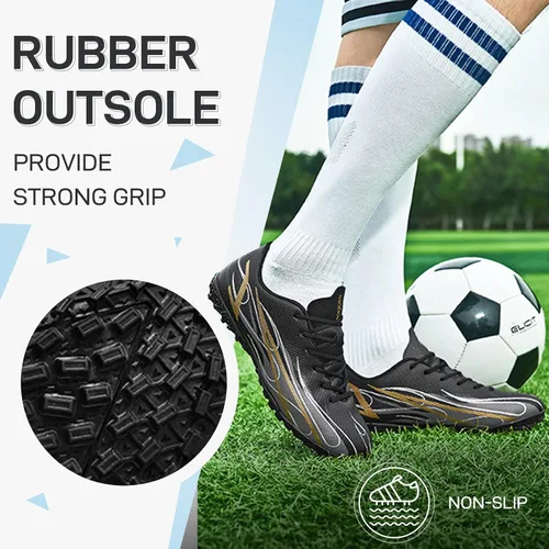 Vista 4 de Zapatos de fútbol para hombre, botas de fútbol atléticas, transpirables, con pinchos, antideslizantes, para entrenamiento en interiores
