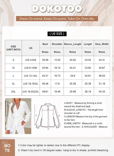 Vista 6 de Dokotoo Camisas de manga larga con botones para mujer, cuello en V, péplum, con lazo en la cintura, blusas casuales de trabajo