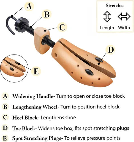 Vista 3 de Hoteelee Pair of Wooden Shoe Stretcher Stretches,Shoe Trees for Men Women Wide Feet Adjust Length & Width Wooden Shoe Expander Shaper for men's