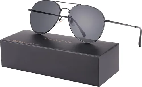 Vista 3 de PARZIN Gafas de sol planas de aviador con lente de espejo con protección UV400 sombras oscuras