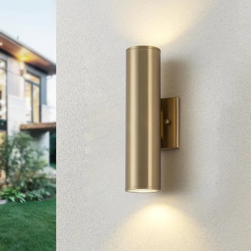 Vista 17 de Luces de pared doradas hechas a mano para exteriores, de 10 pulgadas, luces LED de pared para patio, accesorios de iluminación exterior Oro hecho a