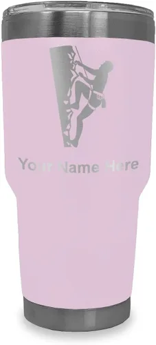 Vista 18 de LaserGram 20oz Vacuum Insulated Tumbler Mug, Rock Climber, Personalized Engraving Included (Coral)