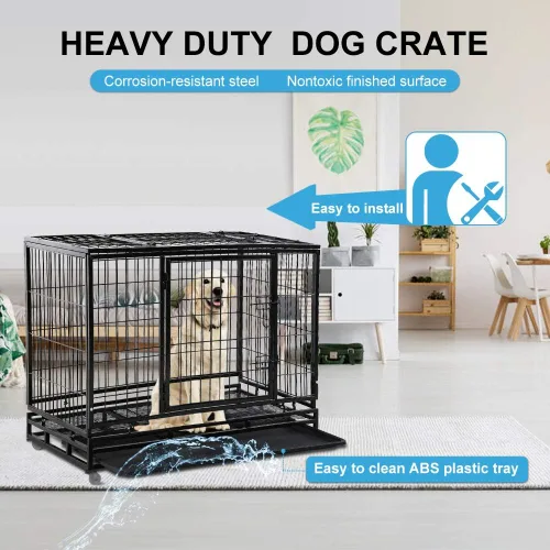 Vista 5 de Jaula para perros, de metal resistente y resistente, de 48/36 pulgadas, valla grande para perros para entrenamiento, cerca para perros en interiores