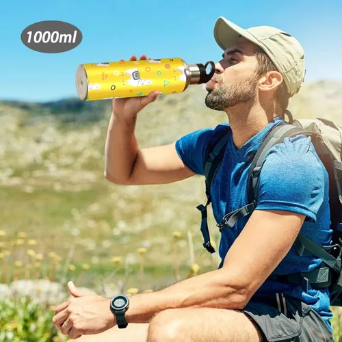 Vista 7 de Botella de agua de acero inoxidable aislada al vacío de 32 onzas, botellas de agua a prueba de fugas para gimnasio, viajes al aire libre, escuela