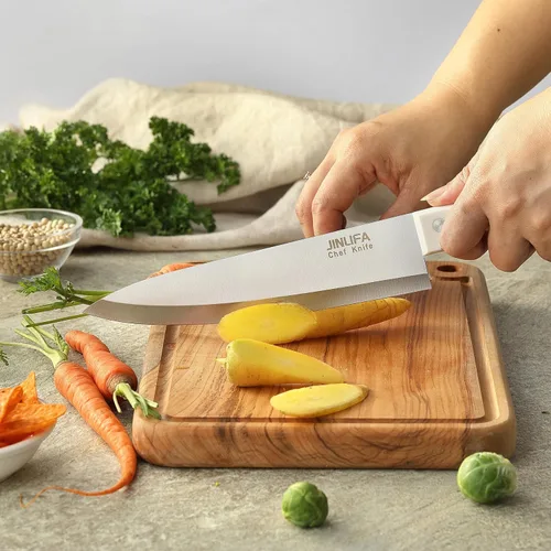 Vista 7 de Cuchillo de chef de 8 pulgadas, cuchillo de cocina de acero inoxidable con funda protectora para cuchillo, cuchillo de rebanar ultra afilado