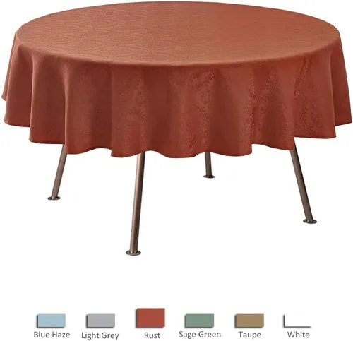 Vista 3 de maxmill - Mantel redondo de jacquard con diseño de damasco, impermeable, antiarrugas, de tela pesada y suave para cubierta circular de mesa y Óxido