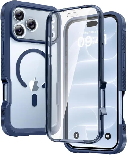Vista 75 de Carcasa Diaclara diseñada para iPhone 12/12 Pro, carcasa completa resistente con protector de pantalla táctil y antiarañazos integrado, carcasa Azul