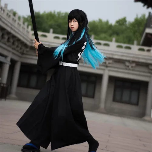 Vista 4 de Disfraz de kimono de Demon Tanjiro con arete para cosplay de Shinobu Zenitsu Giyuu Tomioka para mujeres y hombres