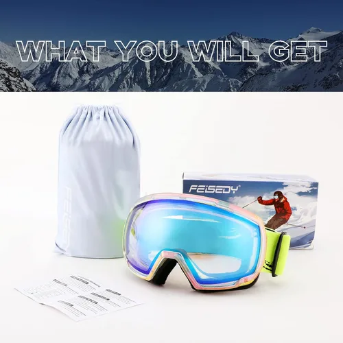 Vista 6 de FEISEDY Ski Goggles, OTG Snow Sport Goggles for Adult Youth, Anti-Fog UV400 Protection Bendable Dual-Lenses B2961