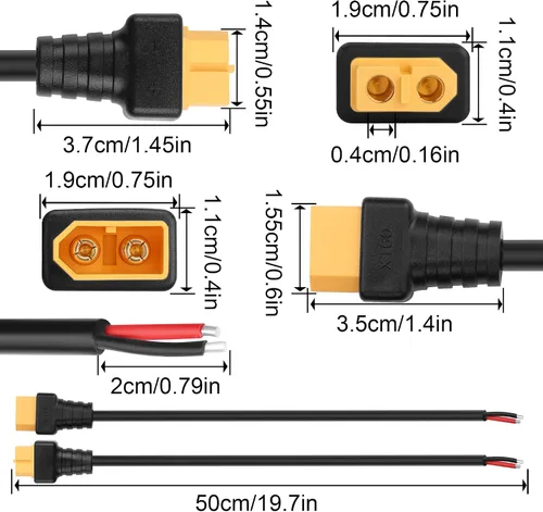 Vista 3 de XT60 macho hembra enchufe para abrir cable de alimentación desnudo 1 par
