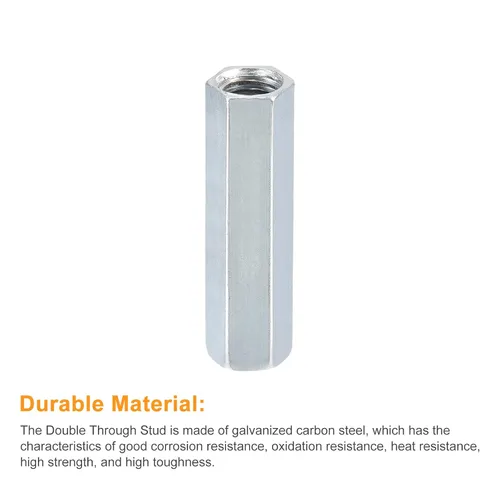 Vista 4 de uxcell Tuercas de acoplamiento M12x19x60mm - Acoplador de varilla roscada hexagonal de acero al carbono galvanizado para muebles, electrónico