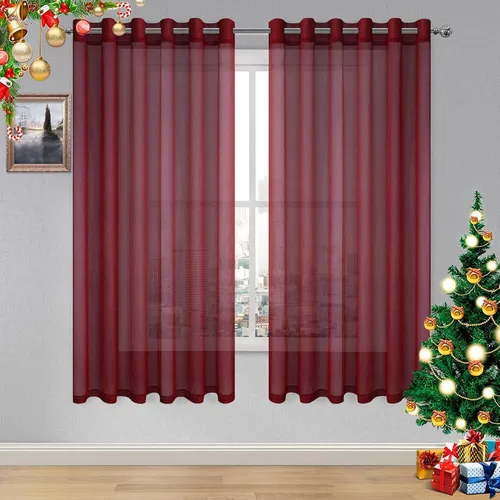 Vista 121 de DWCN Cortinas traslúcidas color verde frijol para sala de estar y dormitorio - Cortinas voile con aspecto de lino sintético con ojales en la parte