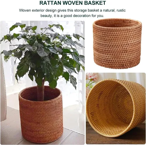 Vista 6 de Mikikit Cesta tejida de ratán extra redonda para almacenamiento de frutas, organizador de acabado de escritorio, diseño rústico natural