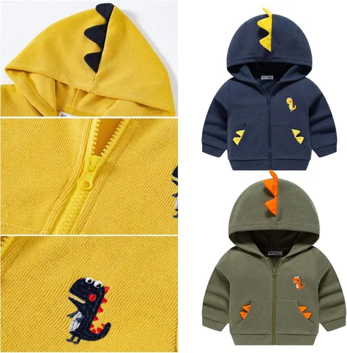 Vista 4 de Sudadera con capucha de dinosaurio de manga larga para bebés y niños, sudadera con capucha y bolsillo