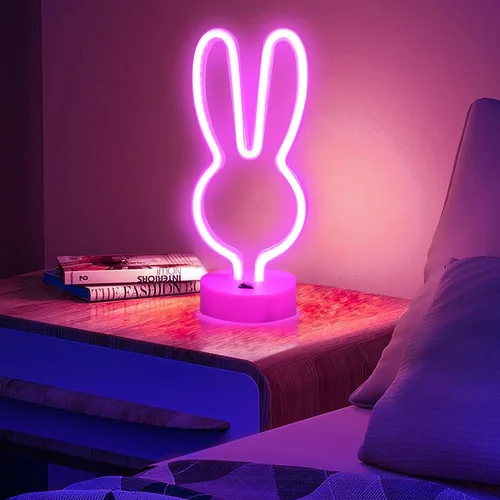 Vista 5 de BAILEY Letrero de neón de orejas de conejo, luces LED de conejo de Pascua con base con soporte, USB o 3 pilas AA, luz de neón alimentada por batería