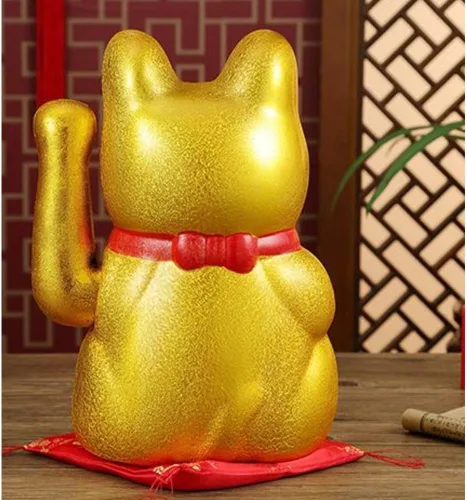 Vista 3 de Figura de Maneki Neko de porcelana con brazo agitado de gato de la suerte de 7 pulgadas