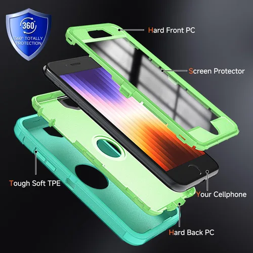 Vista 4 de YmhxcY Funda para iPhone SE 2022/2020, iPhone 8/7 con protector de pantalla integrado a prueba de caídas, 3 capas de cubierta duradera, a prueba
