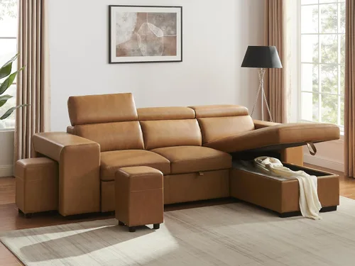 Vista 9 de THSUPER Sofá Seccional Reclinable de Cuero en Forma de L de 102 pulgadas con Cama Extraíble y Chaise de Almacenamiento, Sofás con Chaise Reversible