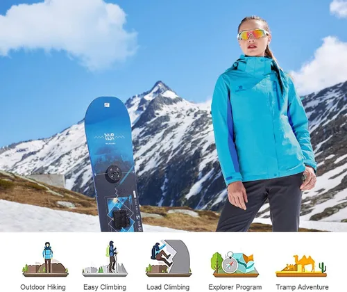 Vista 5 de CAMEL CROWN Chaqueta de esquí impermeable 3 en 1 para mujer, abrigo de invierno rompevientos, chaquetas de snowboard para lluvia, nieve, senderismo