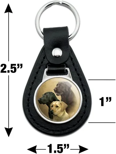 Vista 2 de GRAPHICS & MORE Llavero de cuero negro con retrato de perros Labrador Retriever Trio, Negro