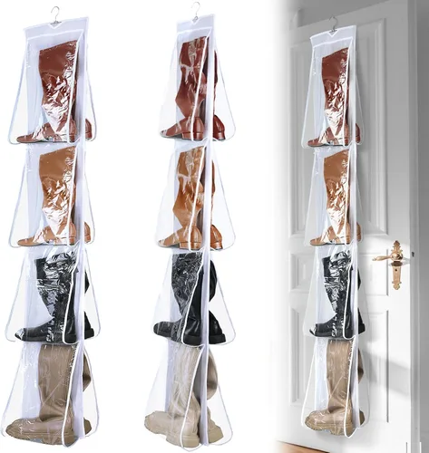 Vista 8 de Windyun 16 pares de zapatos colgantes de tela de doble cara con bolsillos transparentes grandes para armarios, organizador de zapatos colgante