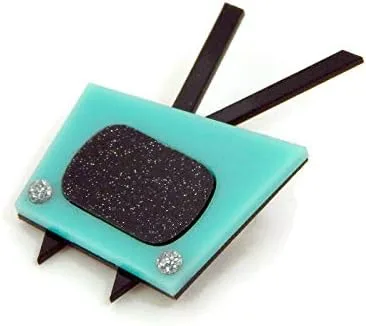 Vista 3 de Vintage Style TV Brooch, Aqua Blue 1950s Mid Century Modern Television Brooch Pin