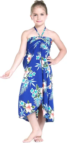 Vista 9 de Vestido halter hawaiano para niña en rojo hibisco