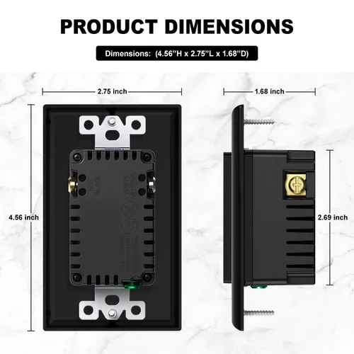 Vista 3 de Micmi Toma USB con enchufe C + A de pared dual de alta velocidad inteligente con capacidad de carga rápida de 4.8 A, 15 amperios y 125 voltios