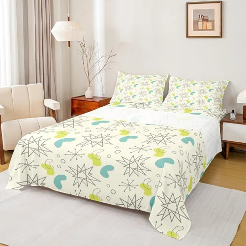 Vista 16 de Erosebridal Juego de sábanas tamaño individual color gris y blanco y verde azulado, juego de sábanas de arte abstracto, juego de sábanas estéticas