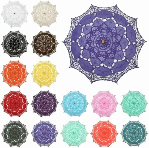 Vista 8 de YULUOSHA Sombrilla de encaje grande para decoración de fiesta nupcial