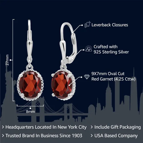 Vista 23 de Gem Stone King Aretes colgantes de gota para mujer, plata de ley 925, piedra natal ovalada de 0.354 x 0.276 in, joyería fina, regalos para ella
