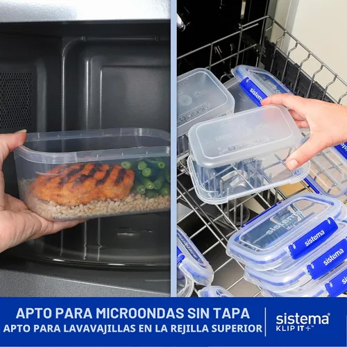 Vista 4 de Pack de 2 loncheras Sistema Klip It para almacenar alimentos, con 33.8 onzas de capacidad, Transparente