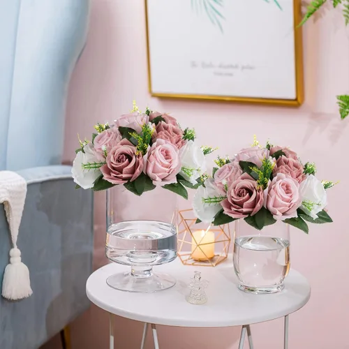 Vista 6 de Sziqiqi Centros de mesa de flores rosas para mesas, bolas de besos para bodas, pieza central de arreglos florales artificiales