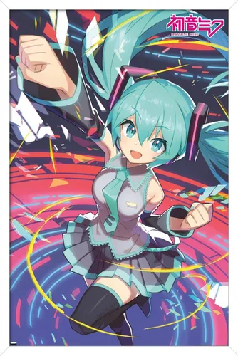Vista 13 de Hatsune Miku - Póster de pared con puño, 22.4 pulgadas de largo x 14.7 pulgadas de ancho, versión enmarcada de madera de granero