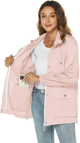Vista 3 de Avoogue Chamarras de lluvia para mujer - Impermeable impermeable con capucha chaqueta cortavientos ligera de talla grande