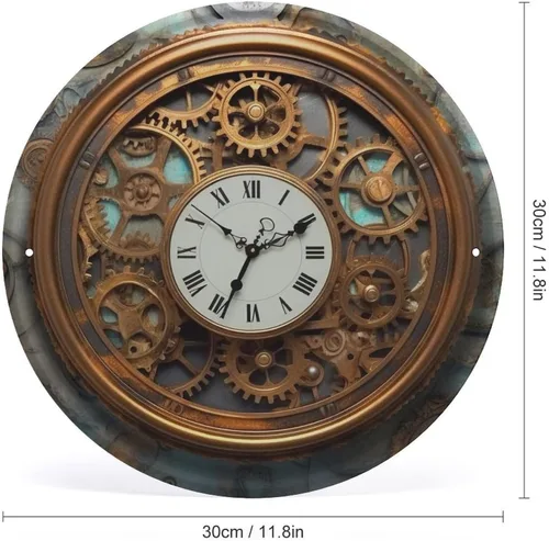 Vista 2 de Arte circular de metal para colgar en la pared de hierro, reloj steampunk oxidado, letrero de estaño industrial vintage con agujeros preperforados