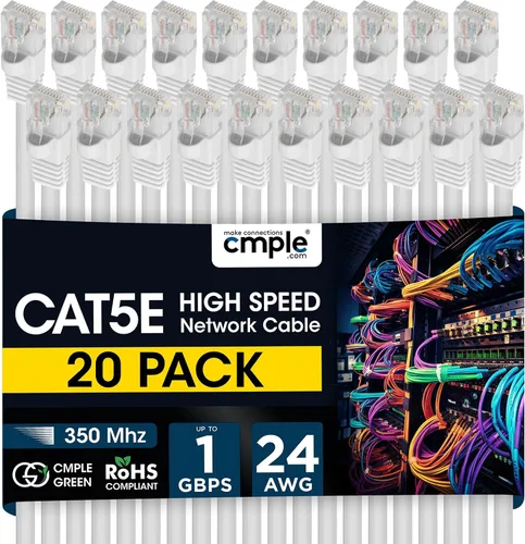 Vista 32 de Cmple - Cable Ethernet Cat5e de 1.5 pies, 350 MHz Cat 5e 1Gbps Cable de conexión LAN de red LAN RJ45, conectores sin enganches, para PC, laptop